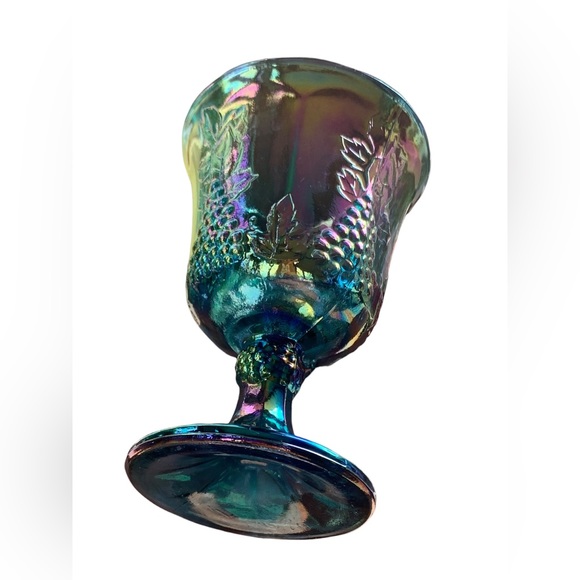 🩸SOLD🩸 1970s Iridescent Harvest Grape Vine Carnival Glass Vintage Globet - Picture 9 of 15